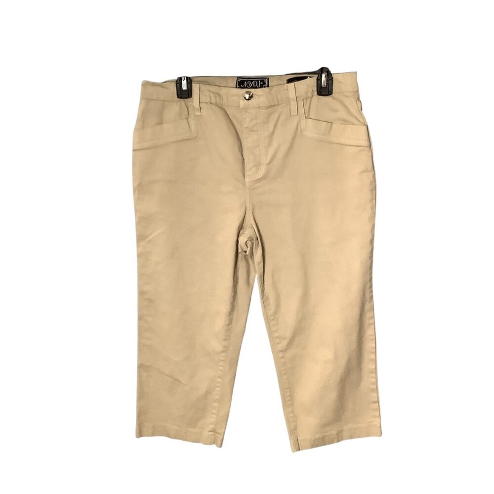 NYDJ Women Size 12 Petite Beige Capri Pants Stretch Cotton/Spandex Blend